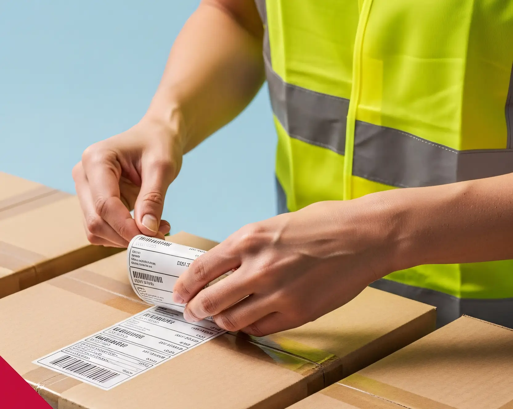 Warehouse operator labelling a carton