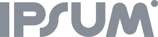 Text logo displaying the word 'IPSUM' in bold, gray uppercase letters with a unique modern font style, including a dot above the letter M.