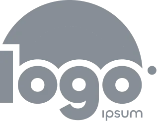 Logo design featuring a large gray semicircle above black lowercase letters spelling 'logo' with a small gray dot to the right and the word 'ipsum' in smaller gray lowercase letters below.